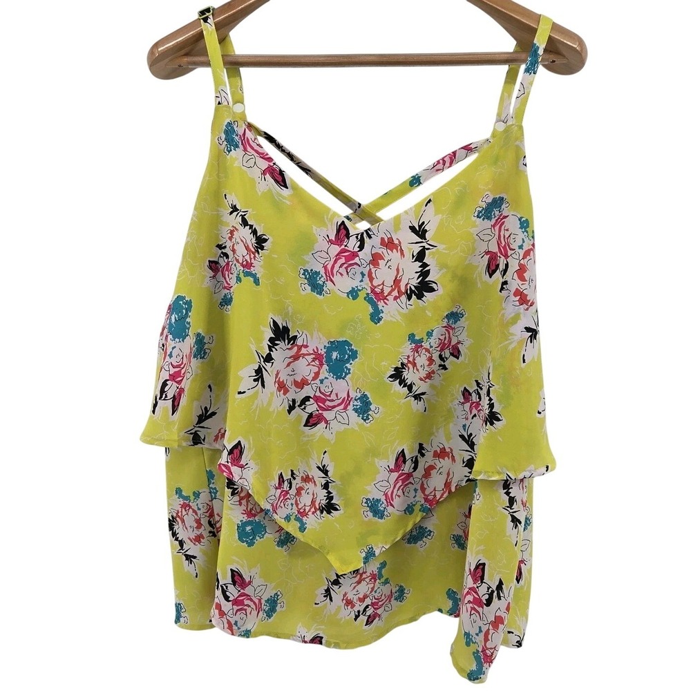 Torrid Floral Chiffon‎ Tank Adjustable Straps Double Layer Yellow Womens Size 2
